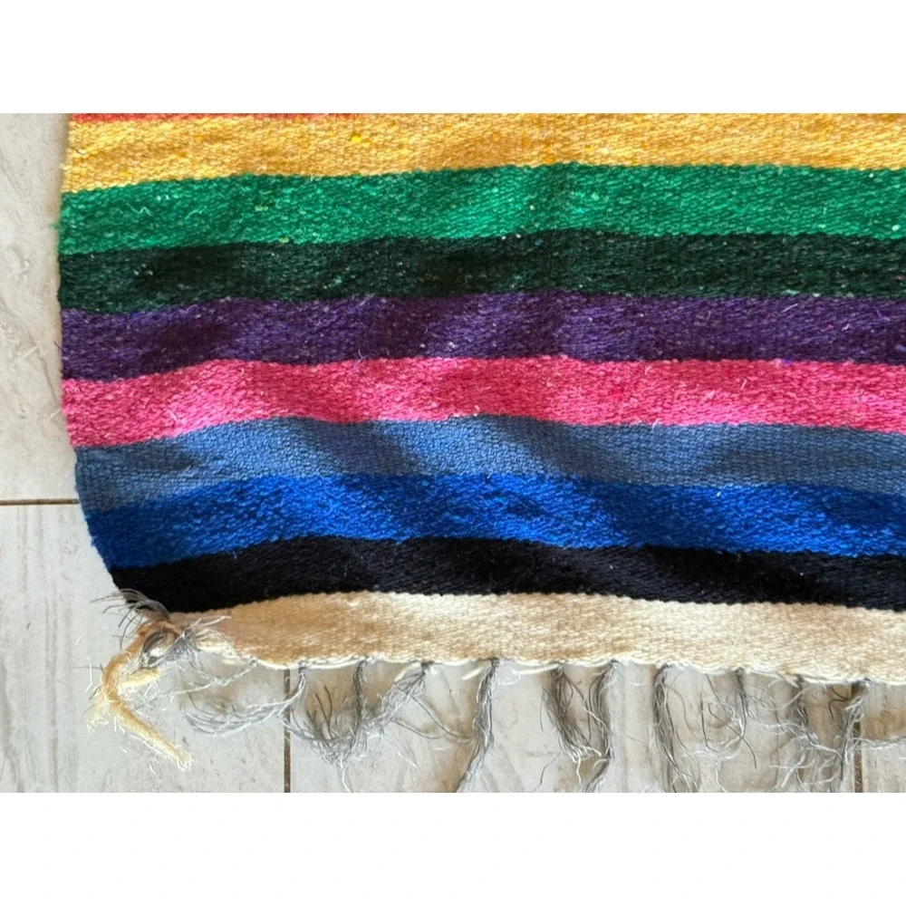Authentic Handwoven Mexican Diamond Serape Blanket‎ Saltillo Rainbow Boho Throw